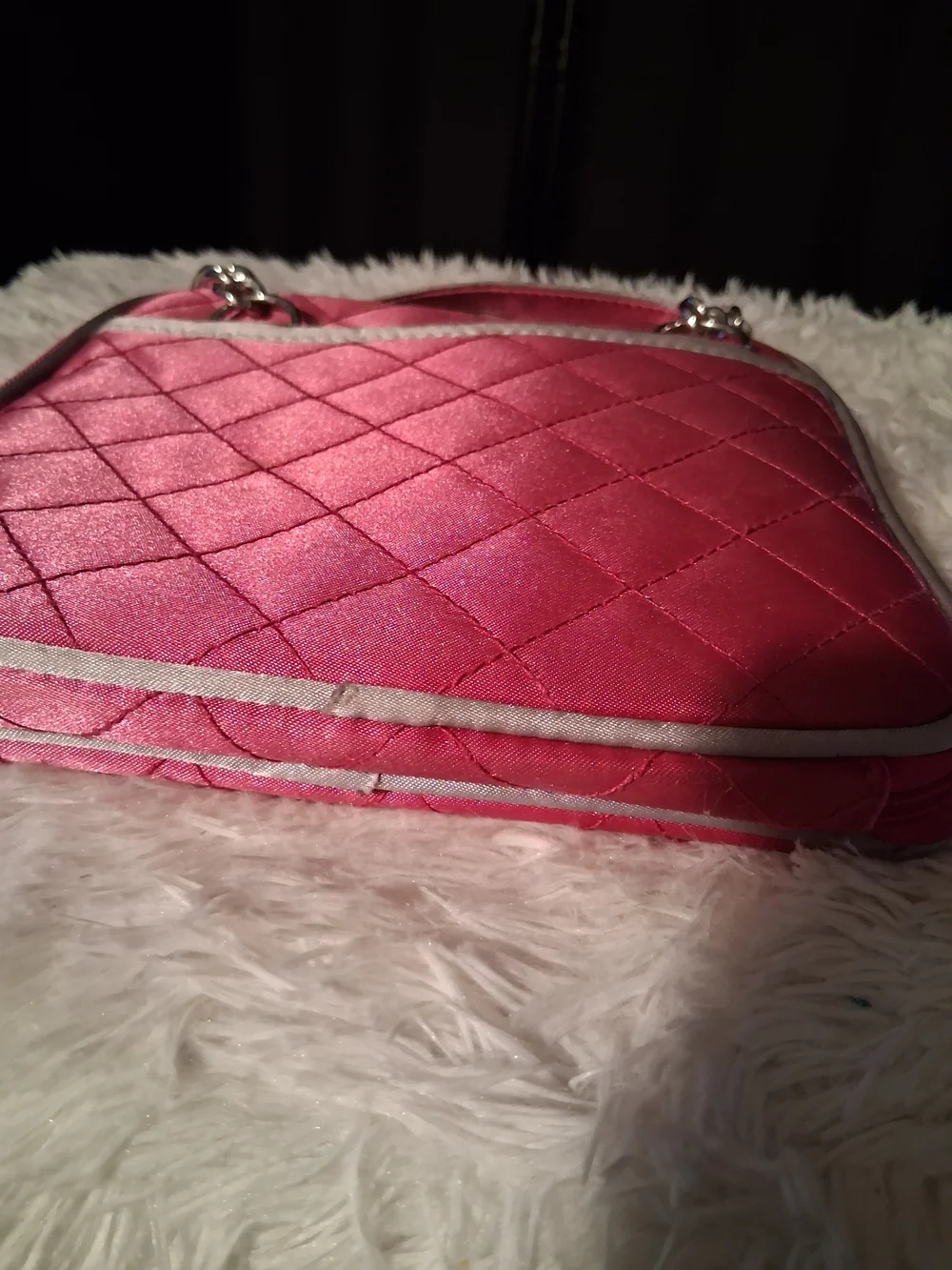 Quilted Pink Jewelry  Bag with Chain Detail